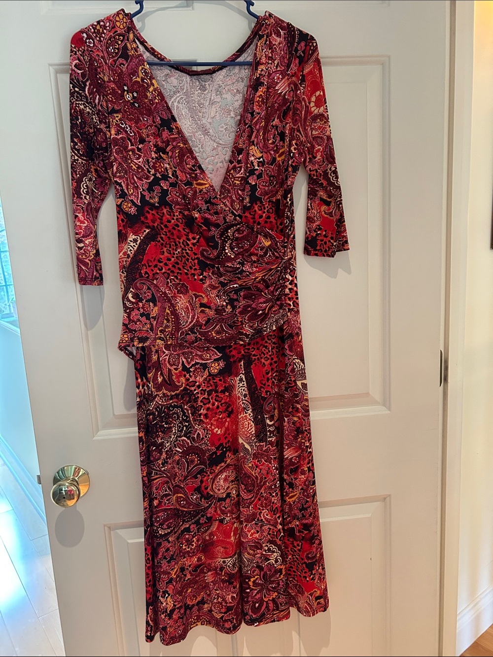 Salaam Red and Black Paisley V-neck Wrap Dress Size M
